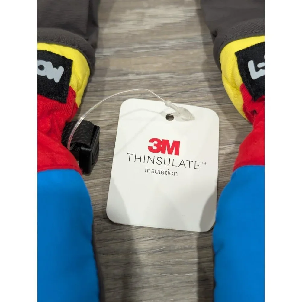 L-Bow Kids Waterproof Extra-Long Thinsulate Mittens Size Small Blue Red Yellow